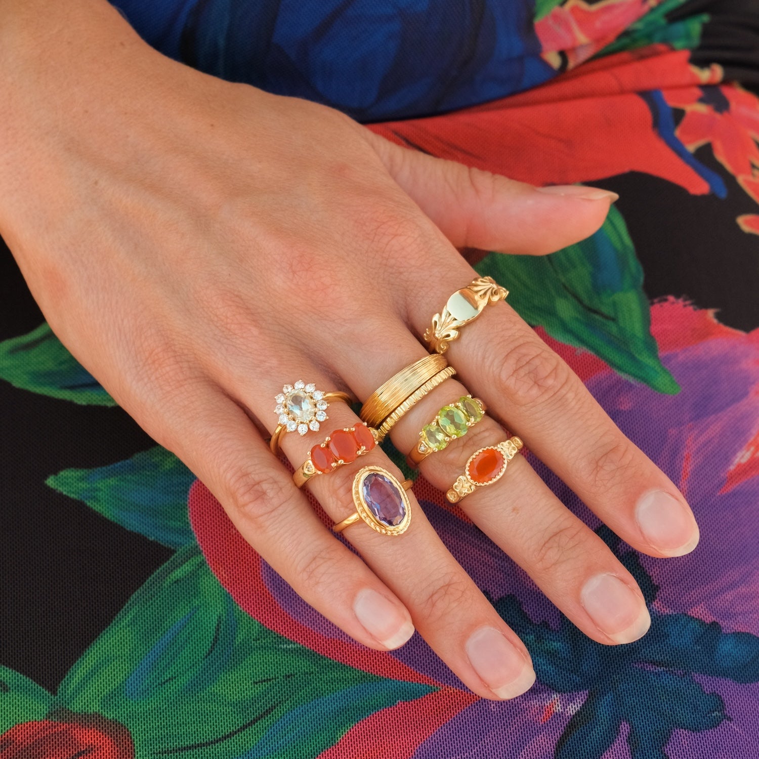 Floral Initial Signet ring